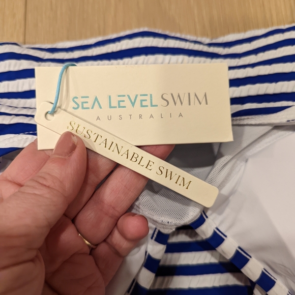 Blue and White Striped Swimsuit - Picture 7 of 10